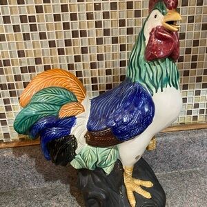 Vintage Large Pottery Ceramic Rooster Figure Hand Painted